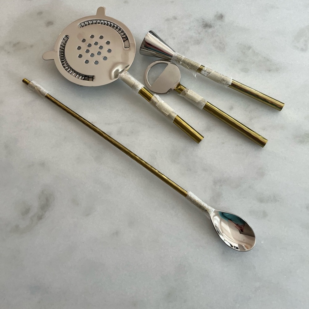 Unused Two Tone Bar Set - Brass and Silver